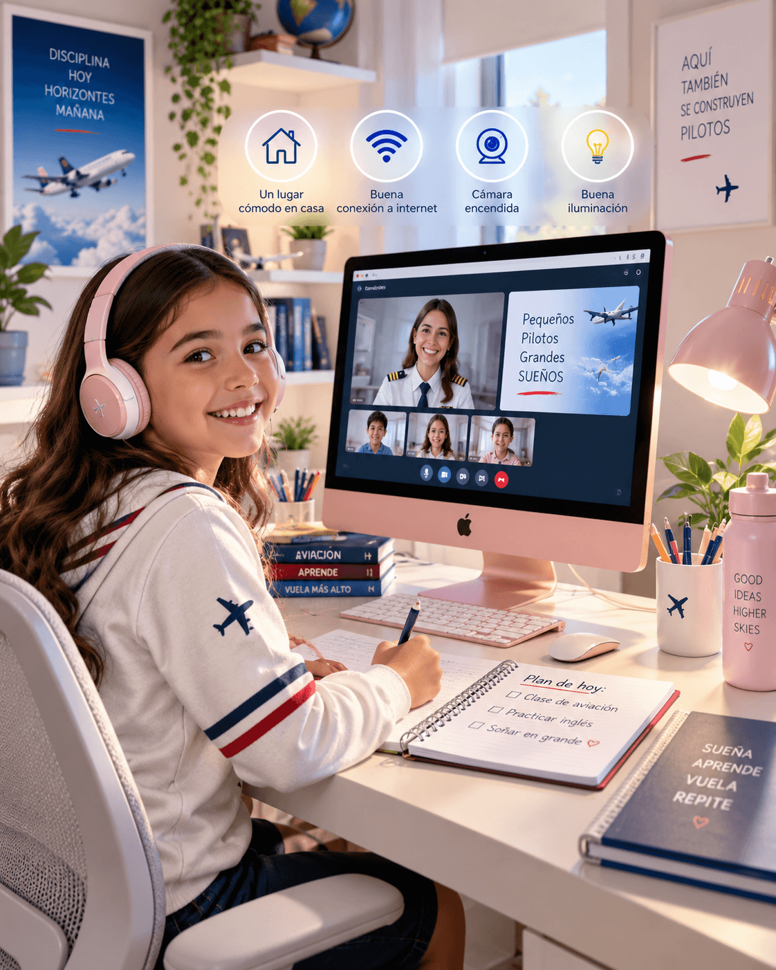 Alumno recibiendo su clase VENEFLIGHT desde su cabina en casa